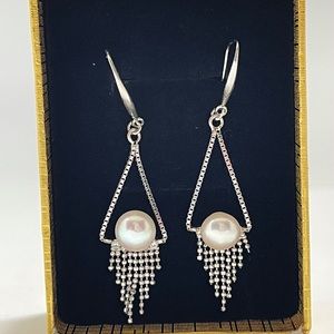 Authentic Freshwater pearl earrings dangle chain
